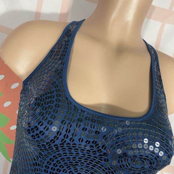 Y2k Express Dreamweight Cotton Navy Blue Sequin 07/2010 Mini Dress Size Medium - Picture 6 of 8